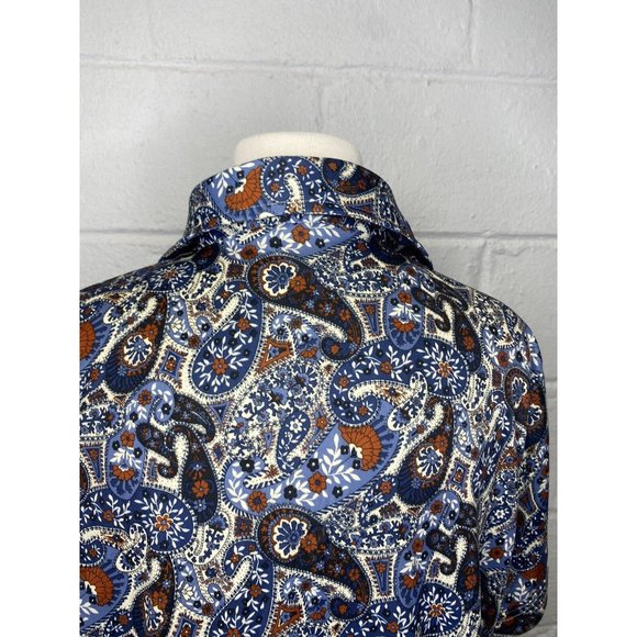 VTG 1970s Sears Disco Paisley Shirt Large 20 Women Polyester Perma Prest Blue - Picture 6 of 10